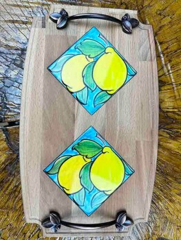 Plateau en bois avec carreaux d’Iznik – Motif citron rafraîchissant - Çini Evi (1)