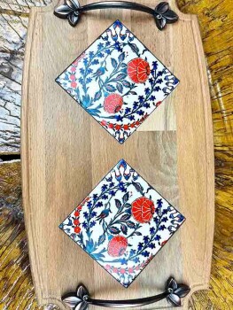 Plateau en Bois à Motif de Grenade – Élégance Inspirée d’Iznik - Çini Evi (1)