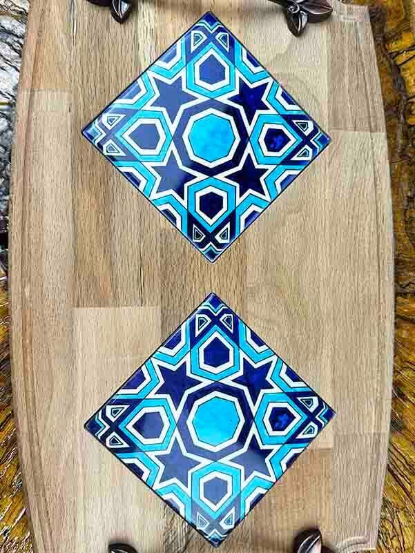 Plateau en Bois à Motif Étoile Seldjoukide – Harmonie Géométrique et Héritage d’Iznik - 2