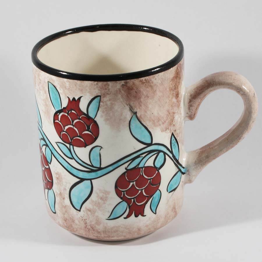 Pomegranate Pattern Iznik Pottery Mug - 1