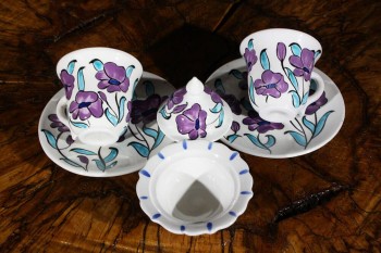 Poppy blossom pattern pottery coffee set - 2
