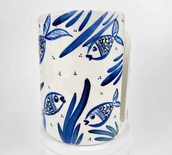 Porte-essuie-tout en céramique à motif de poissons de la mer Égée - Çini Evi