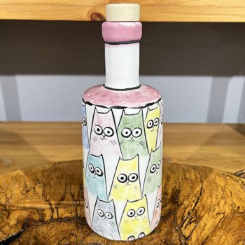Pot à huile en carrelage Iznik à motifs de chat mignon - Çini Evi (1)