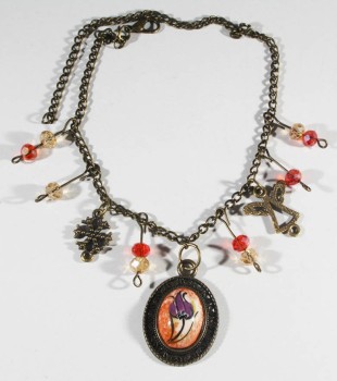 Premium Background-Painted Tulip Motif Iznik Tile Anklet - Çini Evi