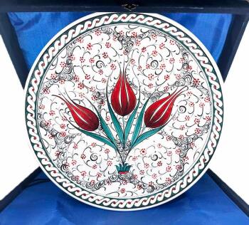 Promotion Gift Three Tulips 30 cm Iznik Ceramic Plate - Çini Evi