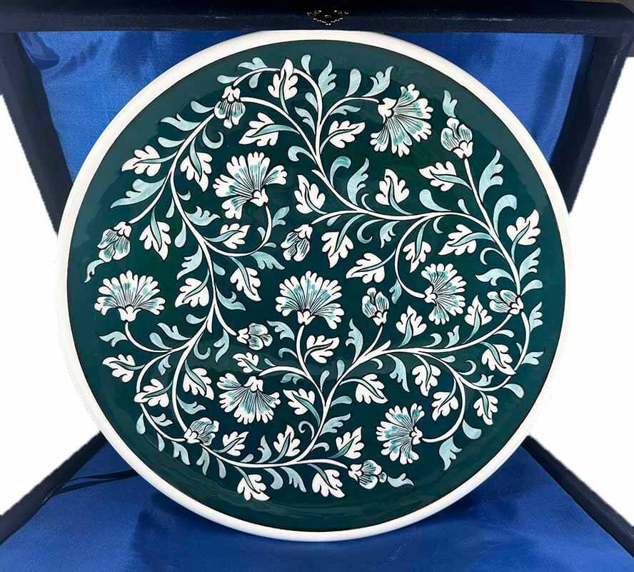 Protocol Gift Green Background Floral Pattern Iznik Ceramic Plate - 1