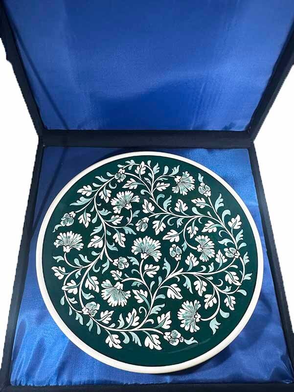 Protocol Gift Green Background Floral Pattern Iznik Ceramic Plate - 3
