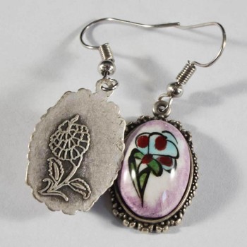 Purple Background Floral Pattern Ceramic Earrings - 2