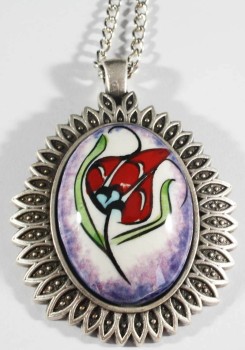 Purple floor, red tulip necklace - Çini Evi