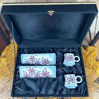 Purple Flower Bouquet Iznik-Style Coffee Presentation Set - Special Gift - 4