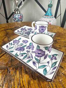 Purple Flower Garden Pattern Ceramic Coffee Presentation Set - Special Design - 2
