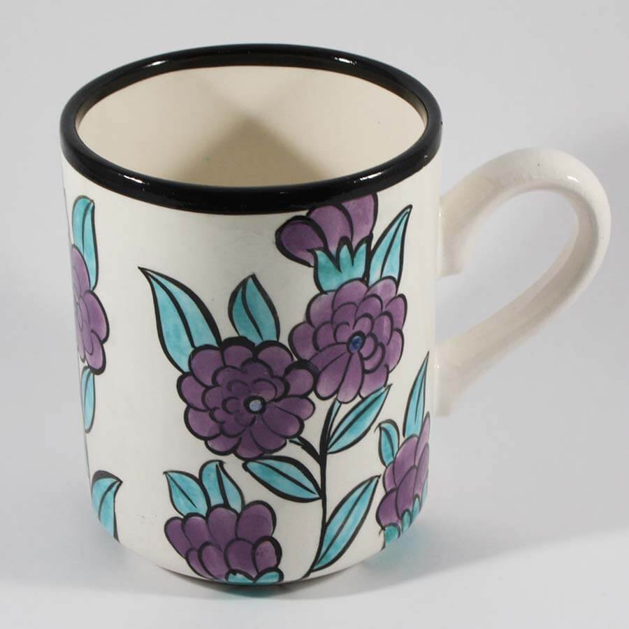 Purple Flowers Pottery Mug - 1