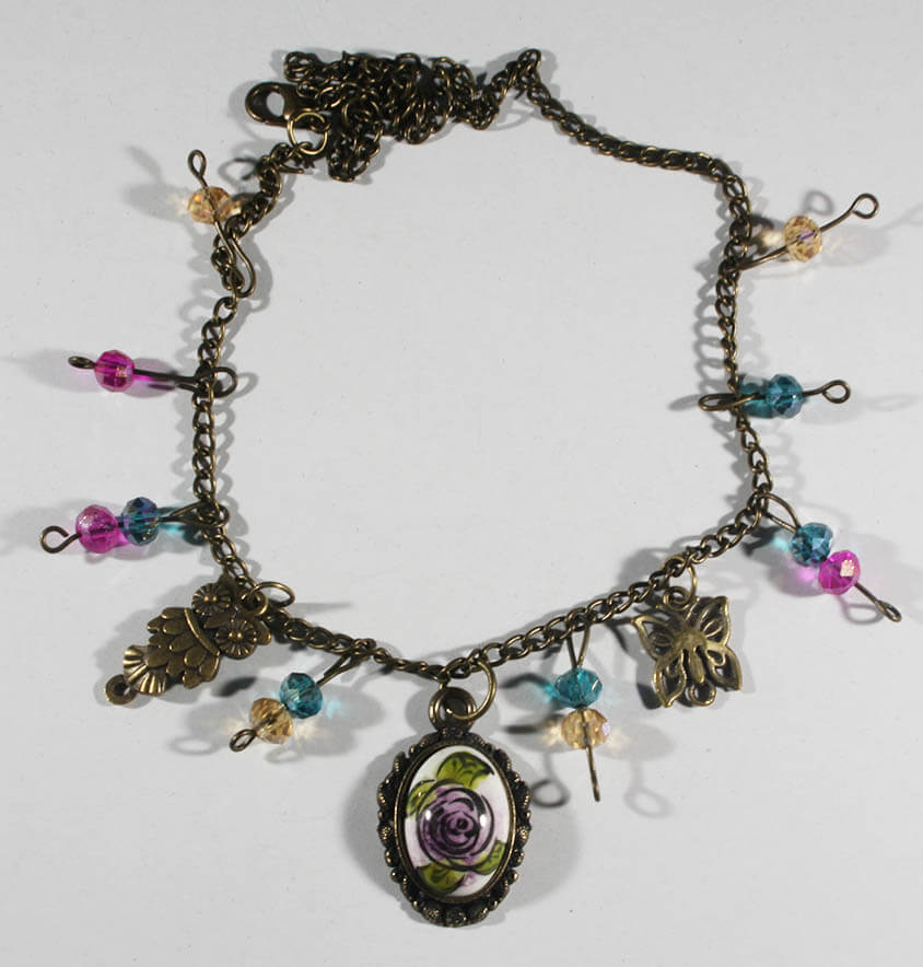 Purple Rose Motif Iznik Ceramic Anklet - 1