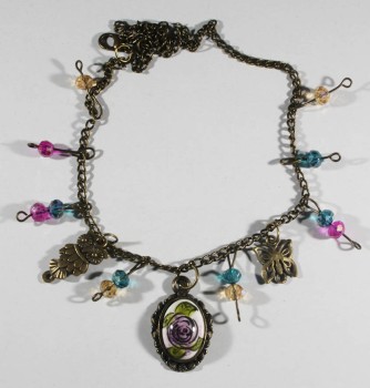 Purple Rose Patterned İznik Tile Anklet - Çini Evi