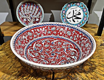 Red and White Baba Nakkaş Patterned 30 cm Bowl - 2