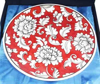 Red Background 25 cm Iznik Ceramic Plate - 3