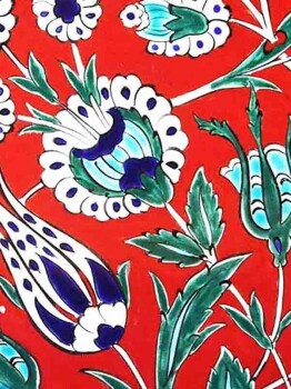 Red Background Night Garden Pattern Iznik Plate - 2