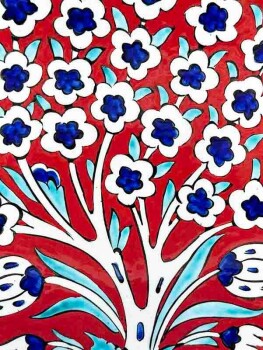 Red Background Tree of Life Iznik Ceramic Plate - 2