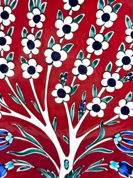 Red Ground Tree of Life Pattern 25 cm Iznik Ceramic Plate - 2