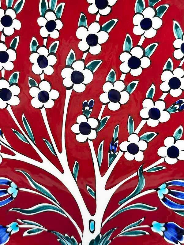 Red Ground Tree of Life Pattern 25 cm Iznik Ceramic Plate - 2
