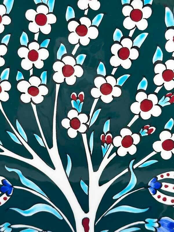 Red Background Tree of Life Patterned 25cm Iznik Ceramic Plate - 2