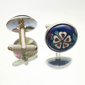 Red Carnation Iznik Pottery Cufflink - Çini Evi