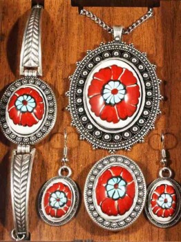 Red Design Iznik Ceramic Jewelry Set - 2