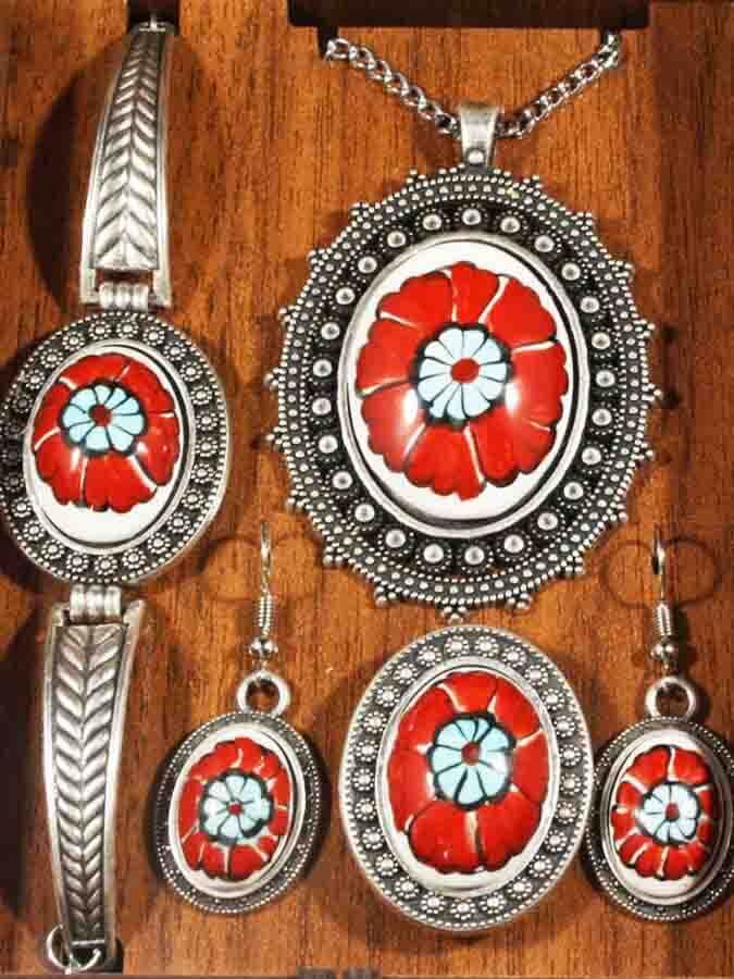 Red Design Iznik Ceramic Jewelry Set - 2