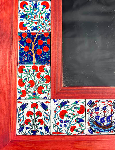 Red Frame Ceramic Patterned Mirror - 2