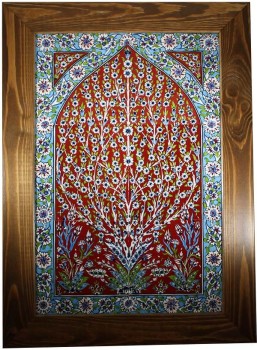 Red Background Tree of Life Patterned Tile Sheet - Çini Evi