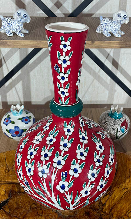 Red Ground Life Tree Patterned Tear Vase - 2