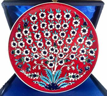Red Tulip Garden Iznik Ceramic Plate - Çini Evi
