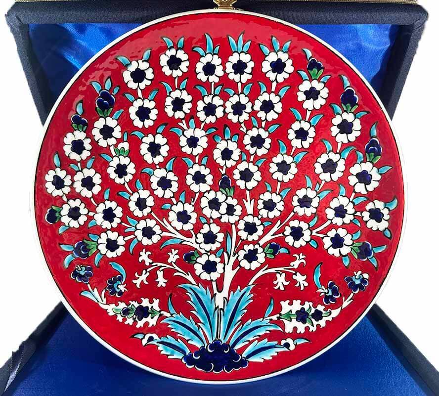 Red Tulip Garden Iznik Ceramic Plate - 1