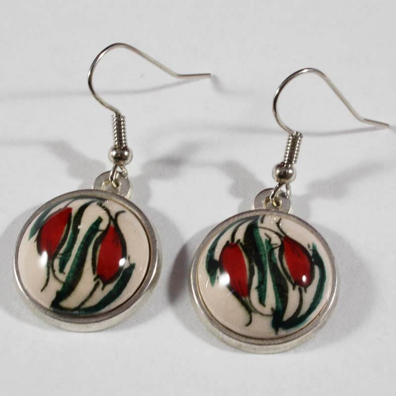 Red Tulip Iznik Ceramic Earrings - 1