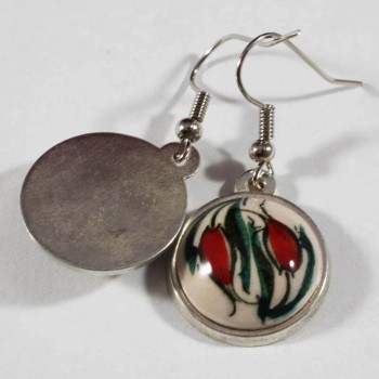 Red Tulip Iznik Ceramic Earrings - Çini Evi (1)