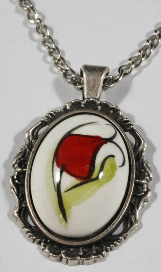 Red tulip Pottery Necklace tip - 1