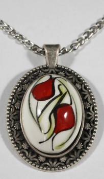 Red Tulips Iznik Ceramic Jewelry Set - 1