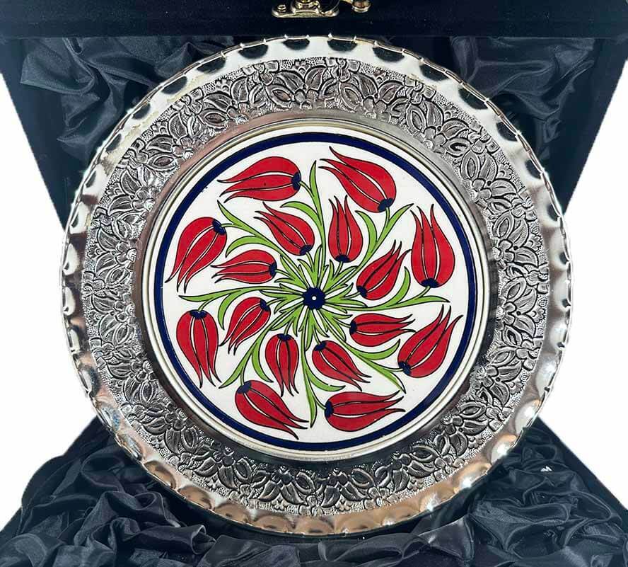 Red Tulips Motif Silver Plate 25 cm - 1