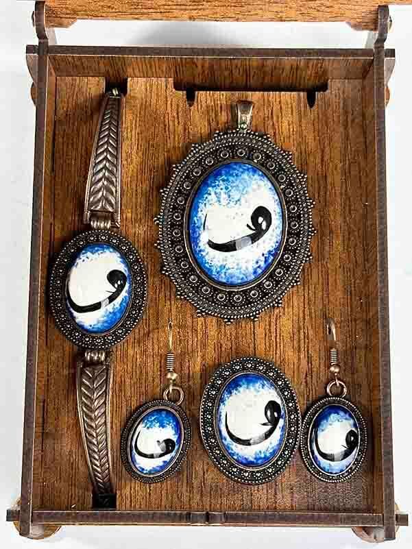 Vav Motif Iznik Ceramic Religious Gift Jewelry Set - 2