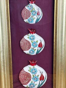 Resmi Ziyaret Hediyesi | Laleli ve Bahar Motifli Üçlü İznik Çini Nar Pano - 3