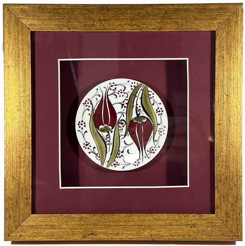 Reverse and Upright Tulip Motif Iznik Tile Plaque - 1