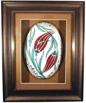 Reversed Tulips Iznik Ceramic with Mat Frame - 1