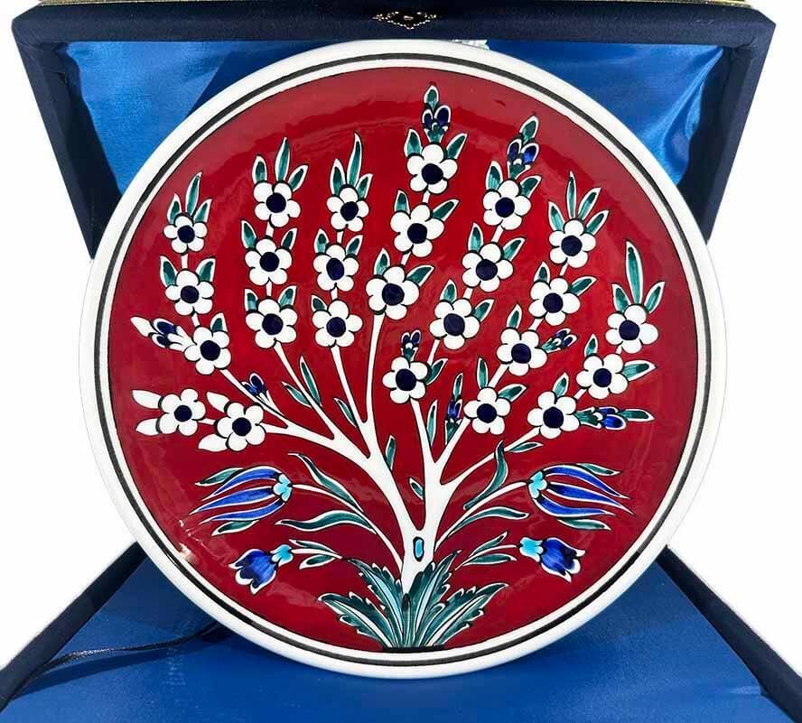 Roter Hintergrund – Lebensbaum-Motiv 25cm Iznik Çini Teller - 1