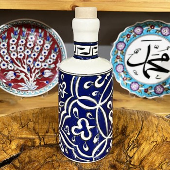 Rumi Patterned Pottery Oil Bottle - 1