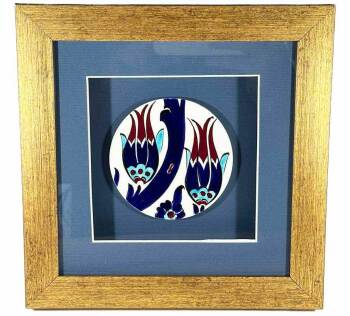 S Tulip Pattern Matted Iznik Ceramic Plaque - 1