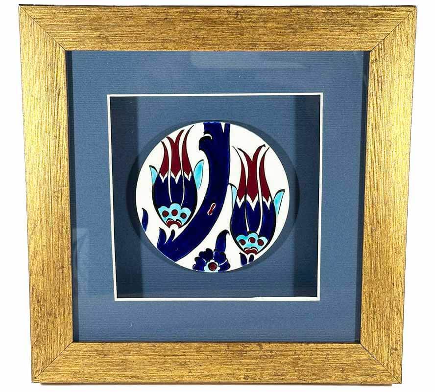 S Tulip Pattern Matted Iznik Ceramic Plaque - 1