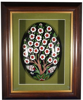 Schwarzer Hintergrund Weißer Baum des Lebens - Çini Evi