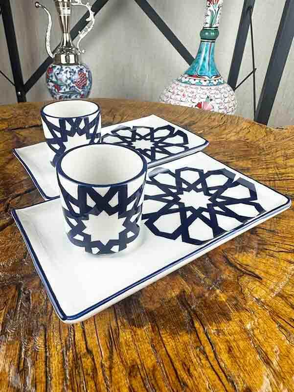 Selçuklu Geometrisi Desenli Çini Kahve Sunum Seti – Modern Evler İçin - 2