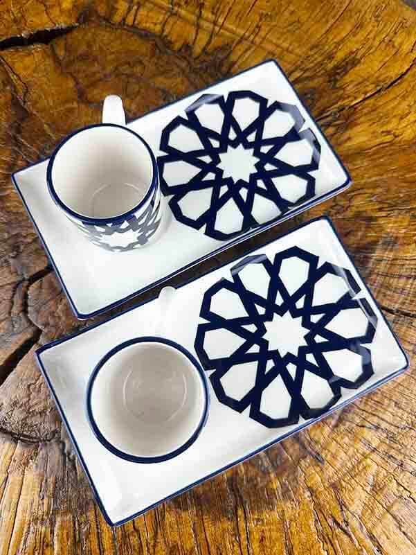 Selçuklu Geometrisi Desenli Çini Kahve Sunum Seti – Modern Evler İçin - 3