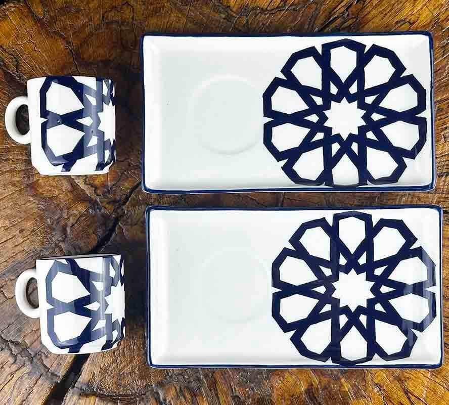 Seljuk Geometry Pattern Ceramic Coffee Presentation Set - For Modern Homes - 1